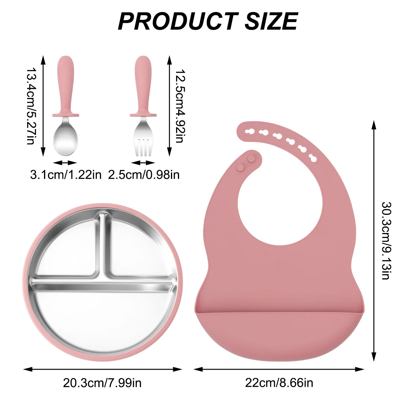 Platos desmontables de acero inoxidable, juego de alimentación de bebé con tenedor sin BPA, cuchara, babero, vajilla de destete, artículos para recién nacidos, 4 Uds. - imagen 4