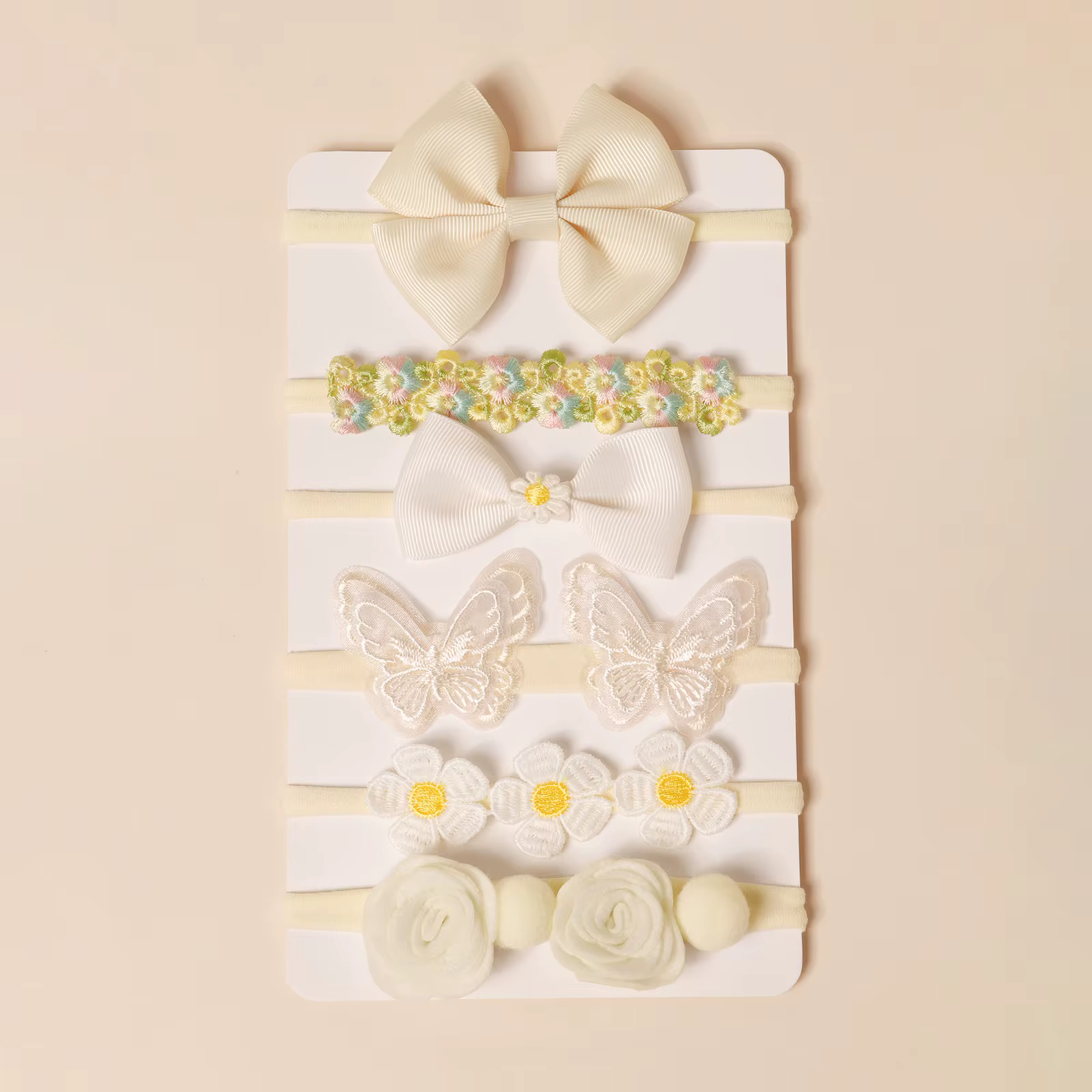 Diadema infantil de nailon beige con lazo para niñas fresca - imagen 4