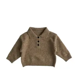 Otoño Invierno estilo Retro cuello vuelto cálido suéter Polo de punto para 1-6 años de espesor acogedor niños y niñas prendas de punto Pollover