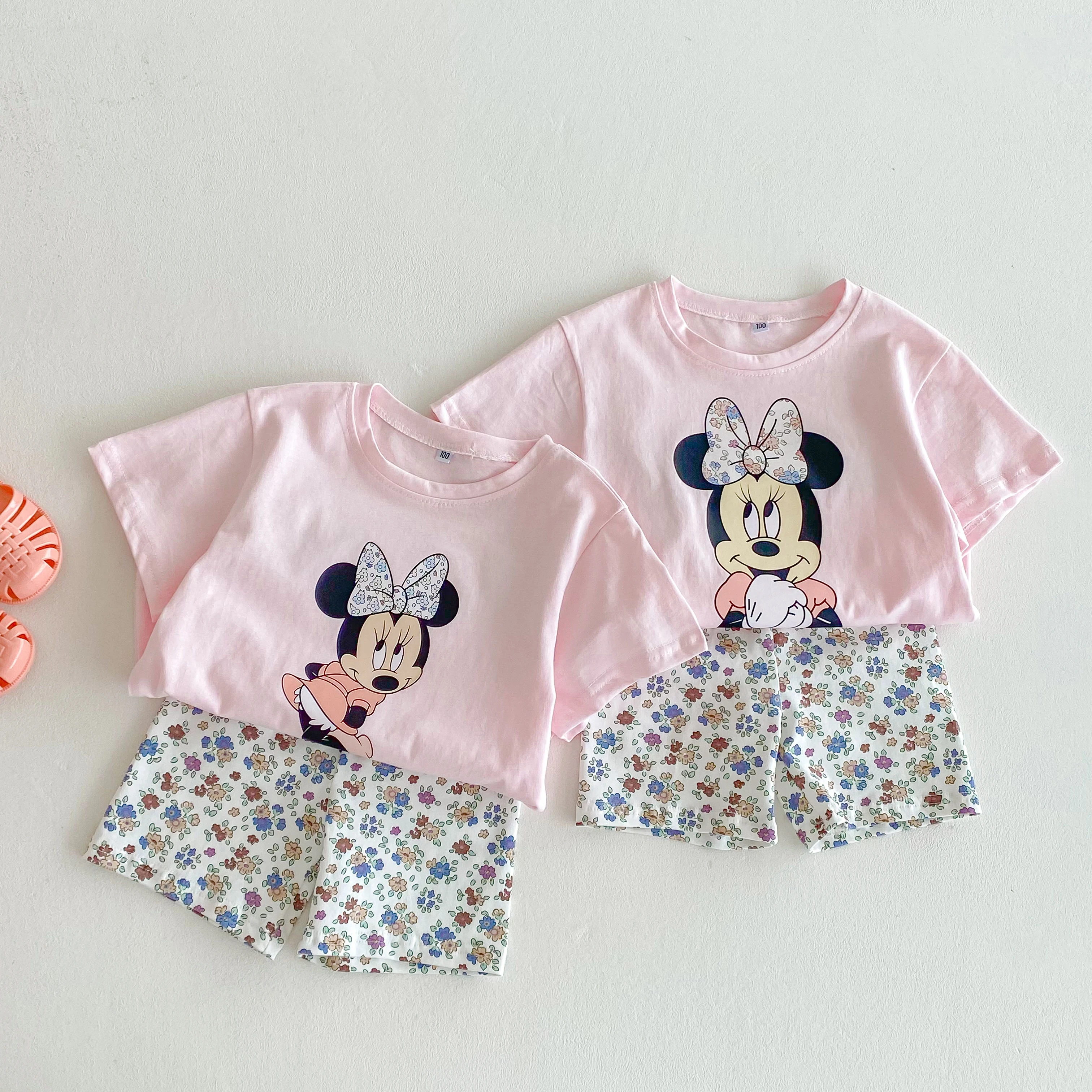 Minnie T-shirt + Shorts Two Piece Set Summer Girls Clothes Fashion Cartoon Cute Short Sleeve Suit Children's Clothing Outfits
