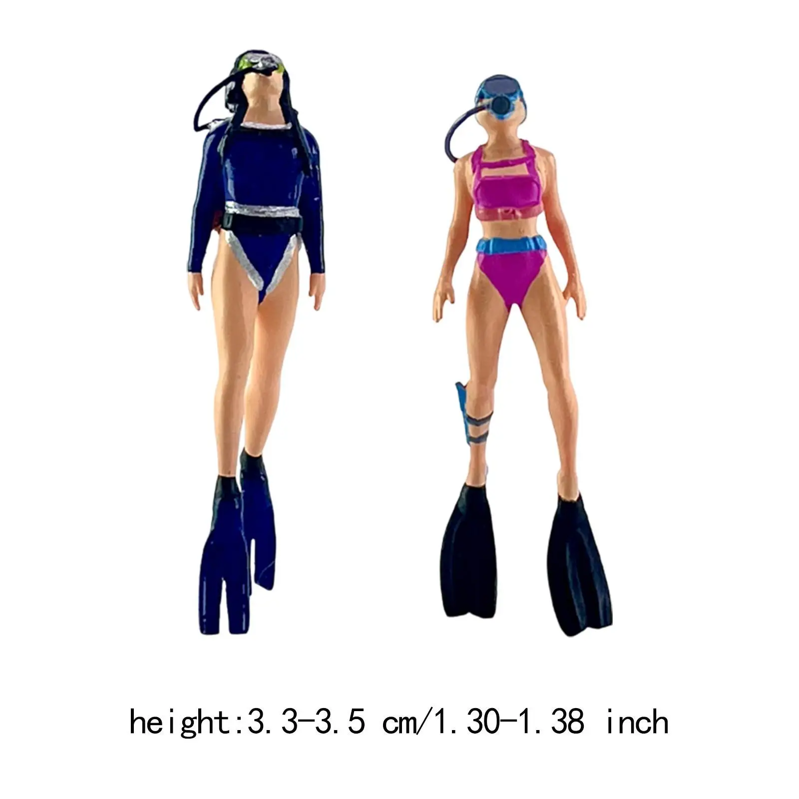 2x 1/64 Mermaid Diving Figures Realistic DIY Projects Resin Painted for Dollhouse Accessory Layout Landscape Dioramas Decoration