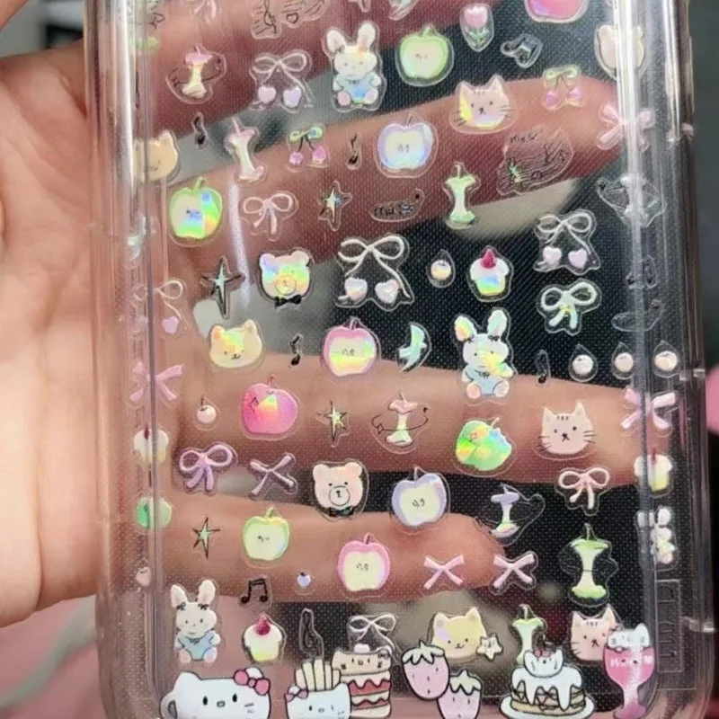 Pegatinas holográficas con oso y conejo para manualidades infantiles - imagen 5