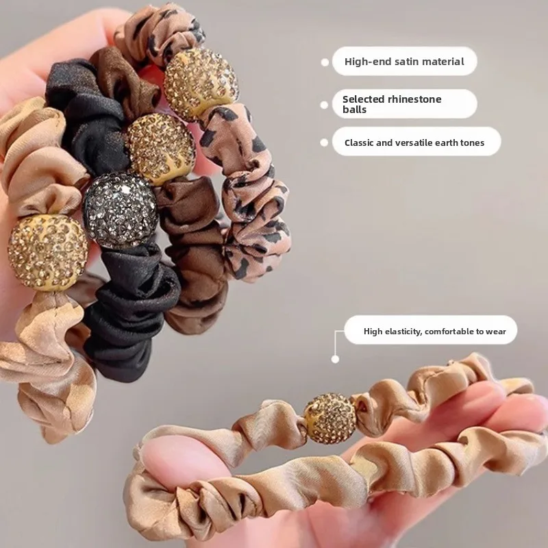 Anillos para el cabello de intestino delgado con diamantes de imitación de estilo coreano, gomas para el cabello de alta elasticidad para mujer, lazos para el cabello con diamantes de imitación de lujo. - imagen 3