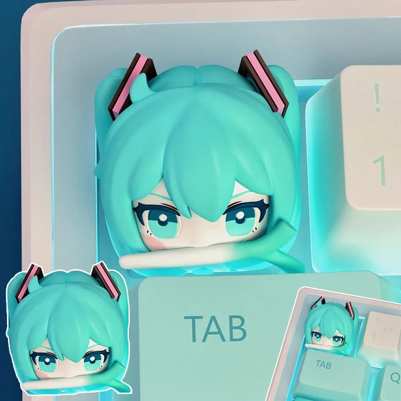 Hatsune Miku-teclas de resina de dibujos animados, teclas con personalidad creativa, Teclado mecánico de eje transversal DIY, accesorios universales, regalo nuevo - imagen 2