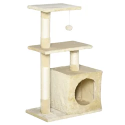 PawHut Árbol Rascador para Gatos Centro de Actividades de Mascotas con Postes Sisal Plataformas Bola Colgante 50x30x80 cm