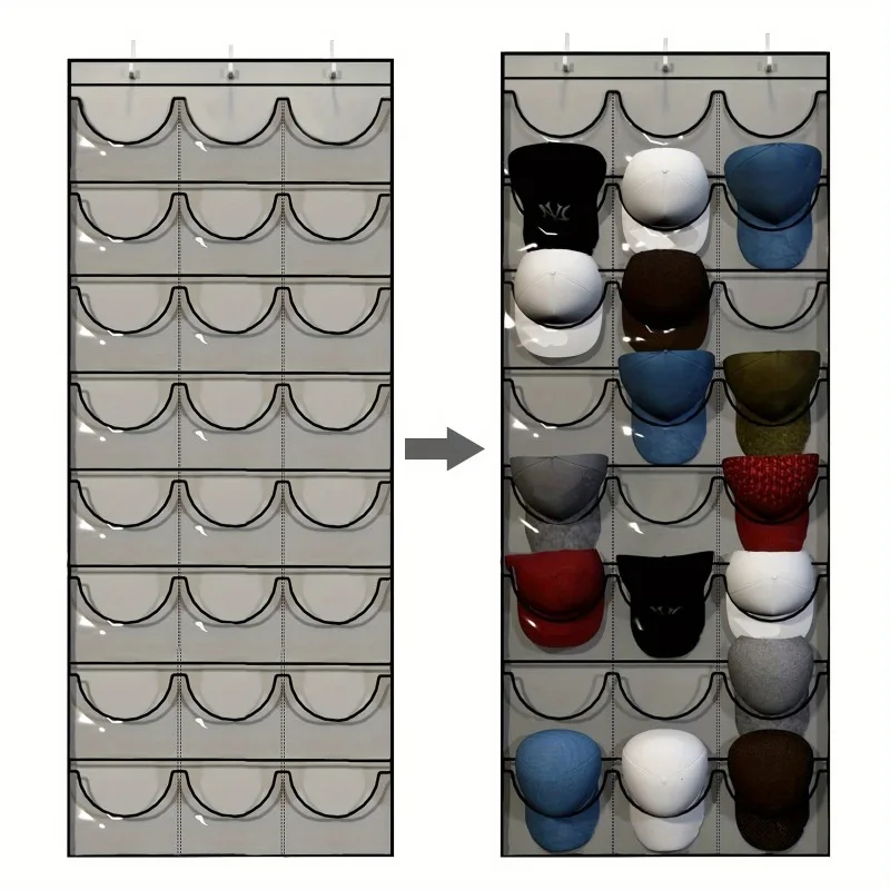 Organizador de gorras de béisbol premium de 2 tipos: ¡portaombrero sobre la puerta con 24 bolsillos! Almacenamiento y exhibición que ahorran espacio a prueba de polvo - imagen 4