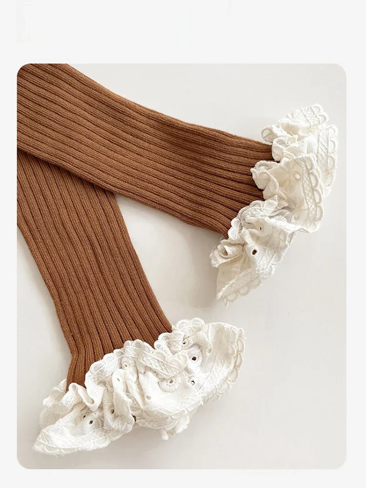 Mallas Retro con volantes para niñas, pantalones de punto acanalado elástico, medias estilo noveno Lotita, primavera 2026 - imagen 5