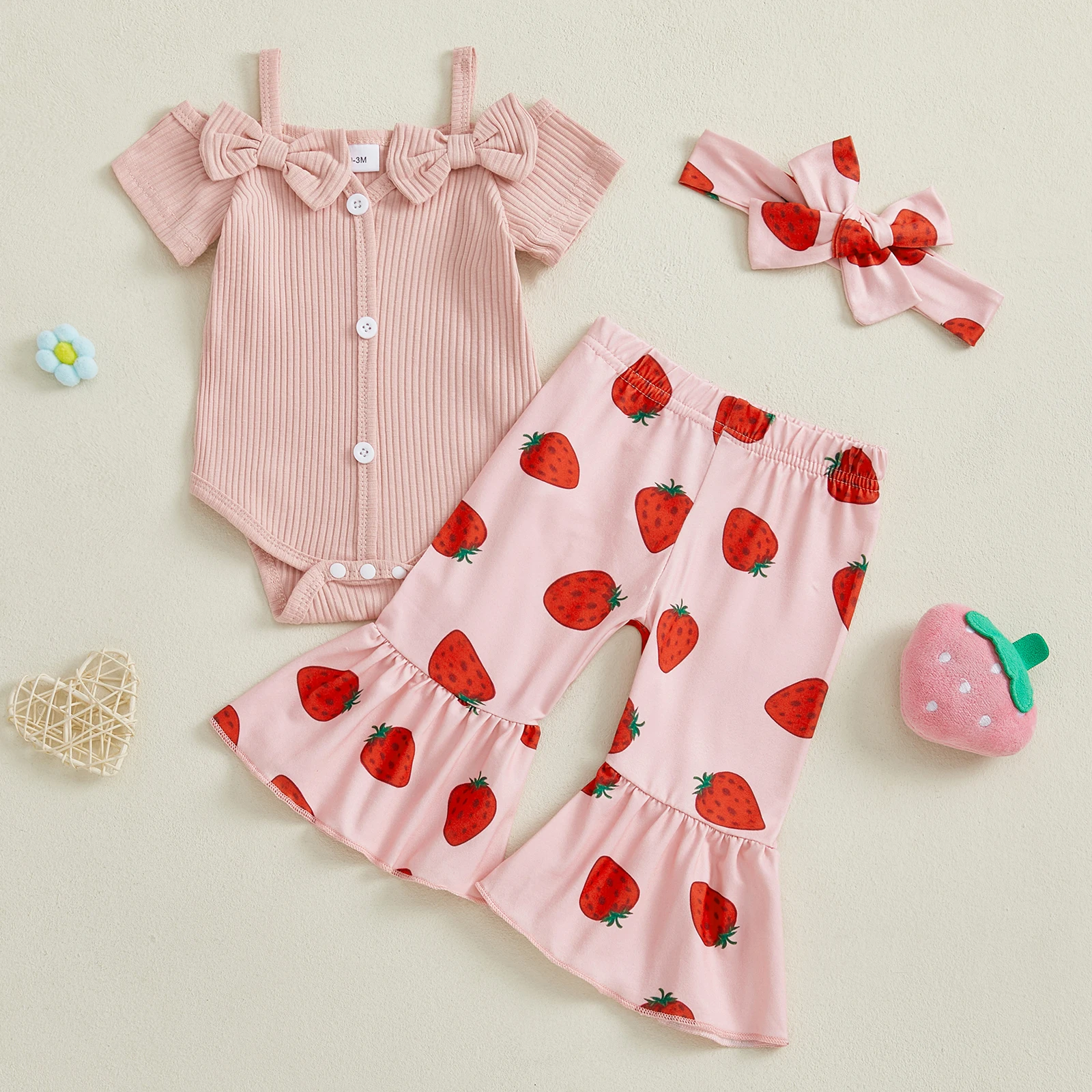 Conjunto verano niña pelele con lazo, pantalones acampanados y diadema - imagen 4