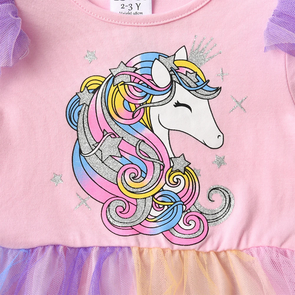 DXTON Vestido de princesa para niña con tul de unicornio - imagen 4