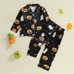 Conjunto de pijamas de Halloween para niños de 1 a 9 años, camisa de manga larga con cuello de solapa y pantalones de cintura elástica, ropa de dormir de otoño para niños pequeños