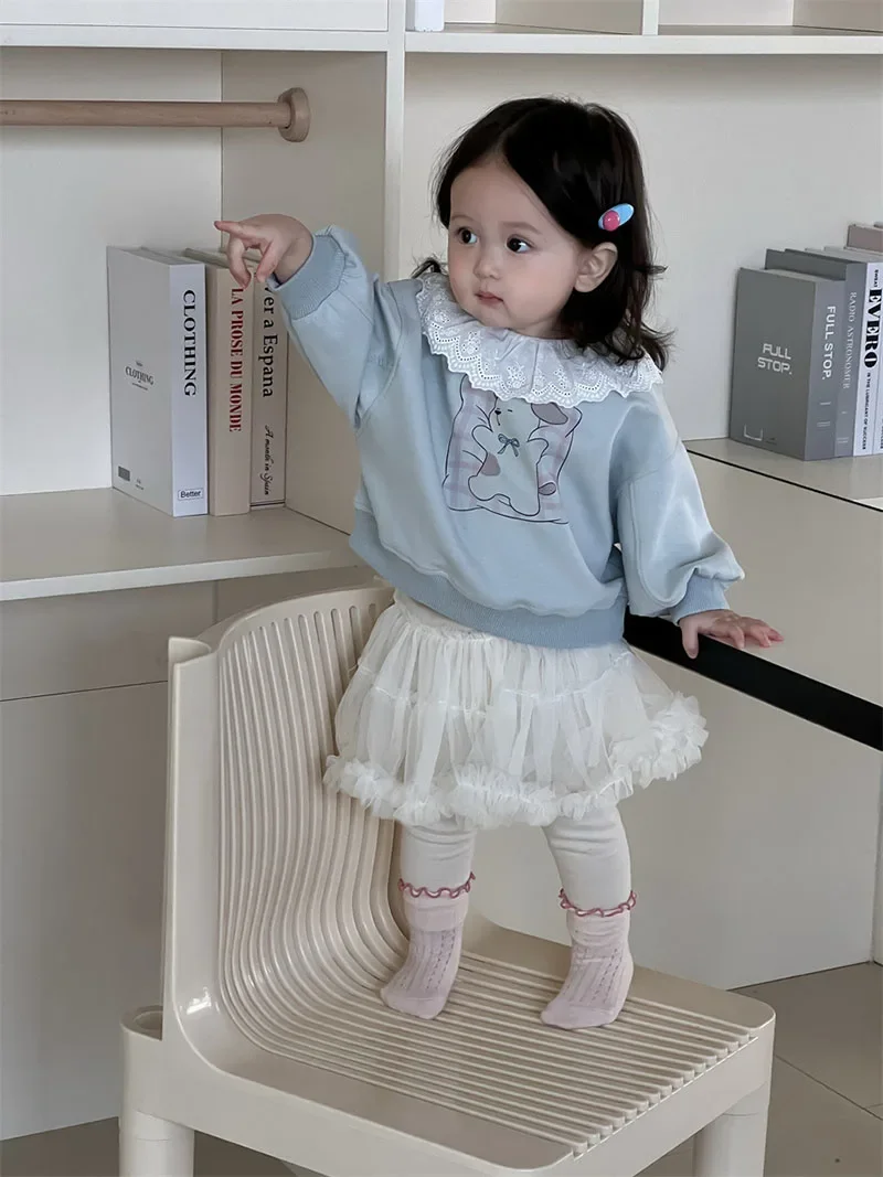 MILANCEL, nuevo conjunto de ropa de primavera para bebé, 9M-3T, sudadera con capucha y cuello de encaje de perro bonito para niñas, culottes con respaldo de malla para niños pequeños - imagen 4