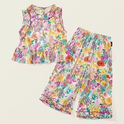 Conjunto floral de verano para niña – Camiseta sin mangas y pants de algodón