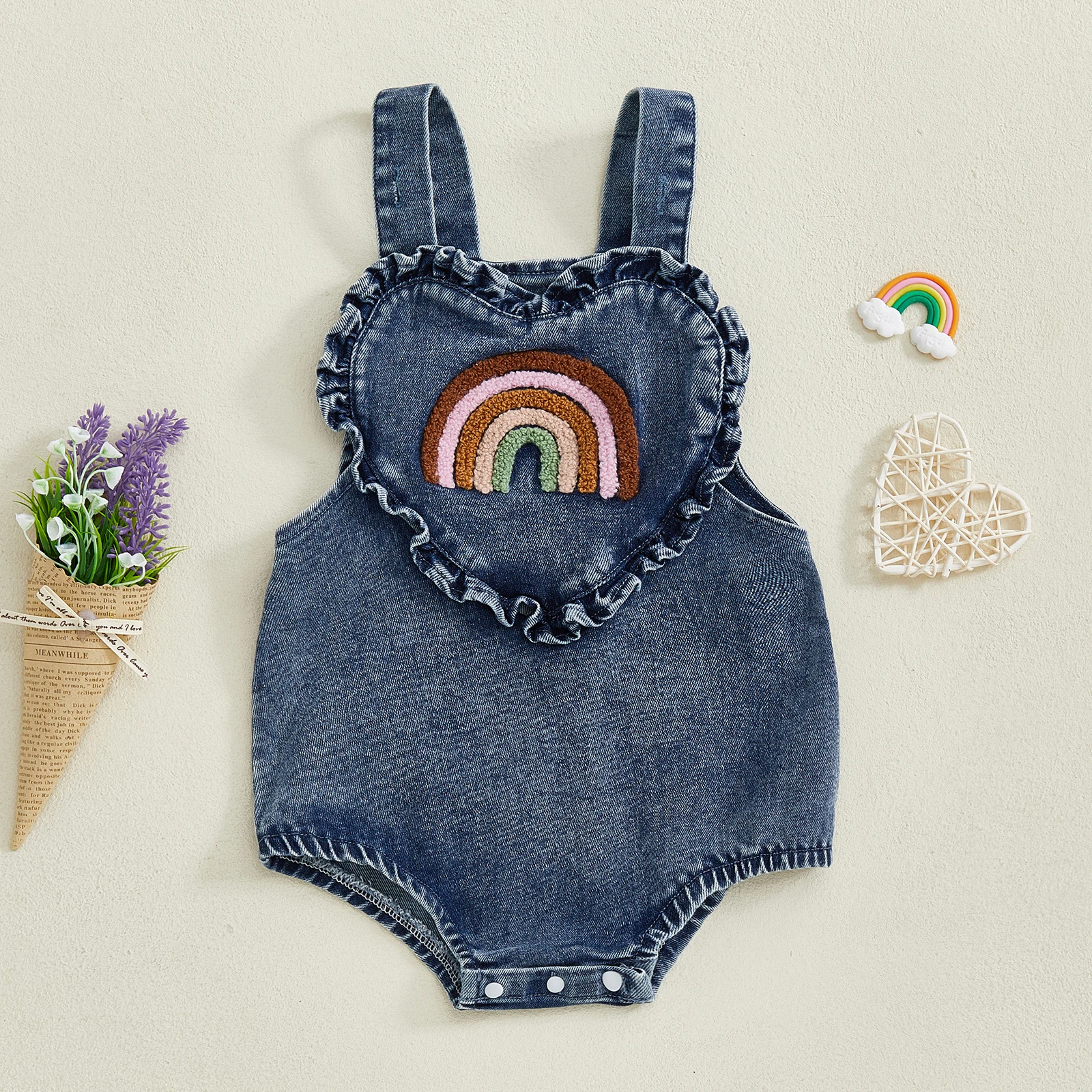 SUNSIOM 0-24 meses bebé niña Denim mameluco sin mangas Arco Iris bordado Correa mono mono recién nacido mono