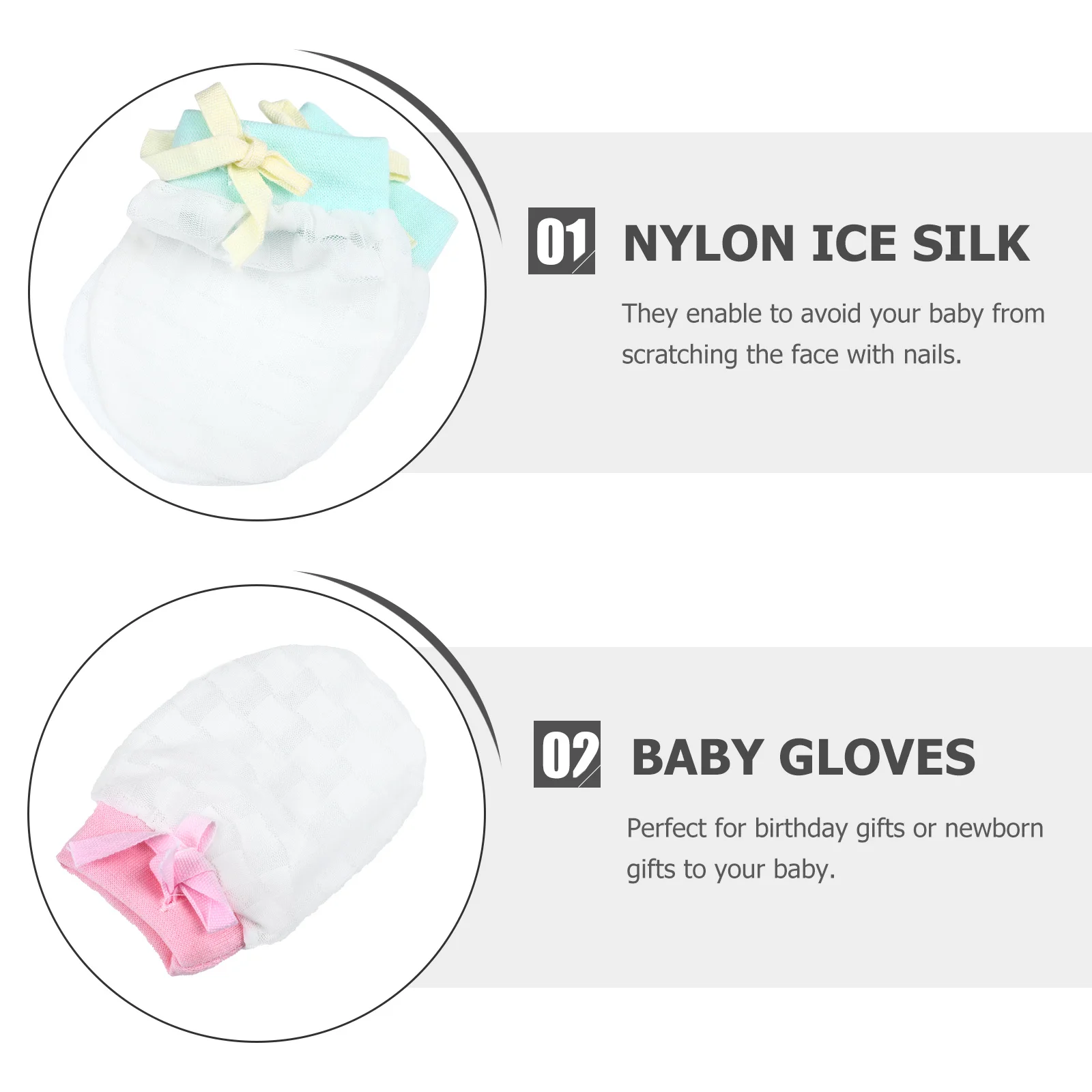 4 pares de manoplas antiarañazos para bebé, guantes elásticos para recién nacido, Protector de manos infantil de seda, manopla para bebé - imagen 2