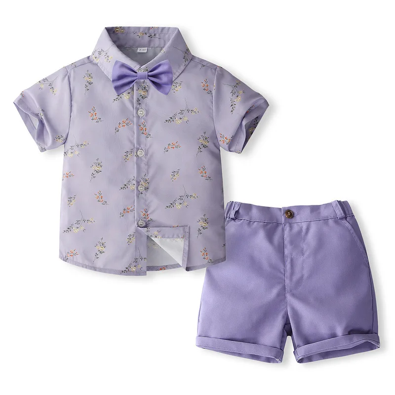 BC150 Conjunto veraniego para niños: tops y shorts con lazo floral