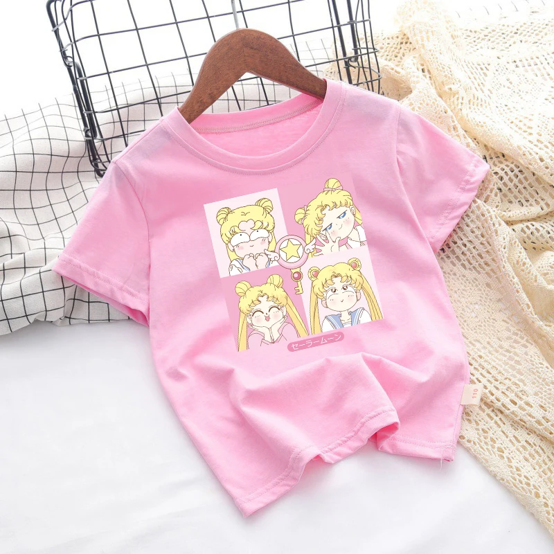 Camiseta manga corta de algodón Sailor Moon rosa para niña - imagen 4