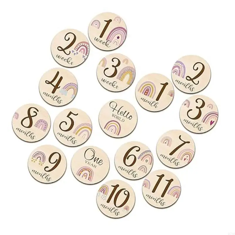 Tarjetas madera para mes del bebé D7YD, accesorios fotografía con diseño animales Material Natural para recién - imagen 2