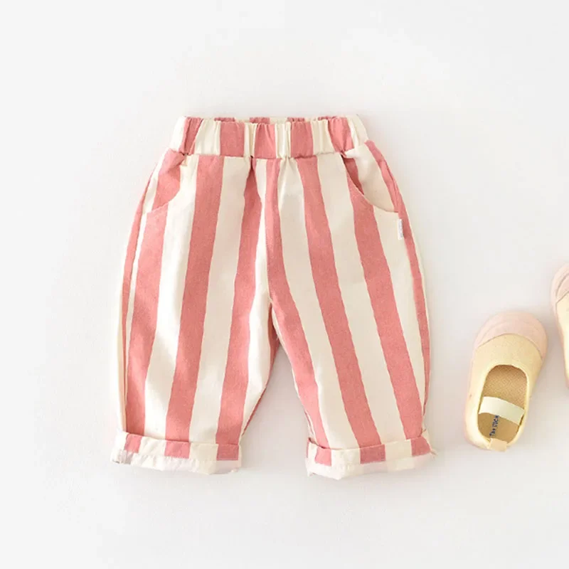 Pantalones de algodón a rayas con bolsillos para bebé otoño - imagen 2