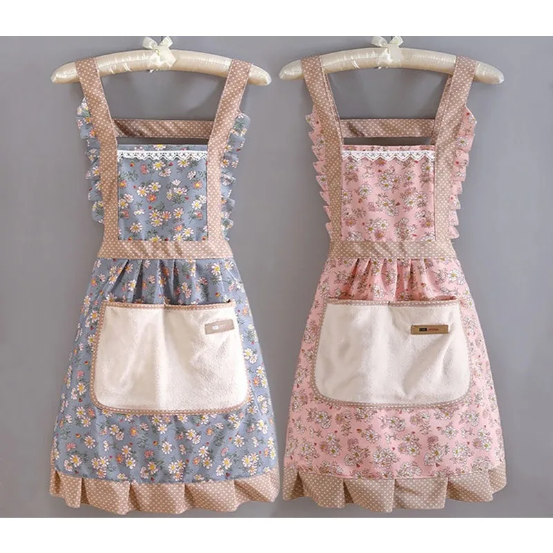 Nuevo delantal de falda de princesa de lona para mujer, estilo de correa de cocina para el hogar, delantal de trabajo lavable y transpirable resistente a las manchas