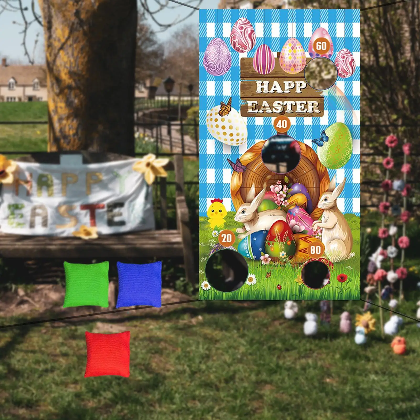 Easter Hanging Toss Games Reusable Party Supplies Toys for Kids Adults Easter Decorations Camping Games Beach Backdrop Banner