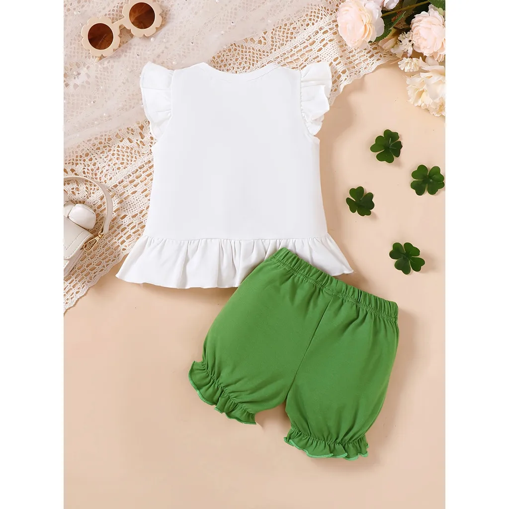 Conjunto de ropa para bebé de 0 a 3 años, Top sin mangas con estampado de conejito y pantalones cortos verdes, bonito conjunto de ropa de verano, 2 uds. - imagen 5