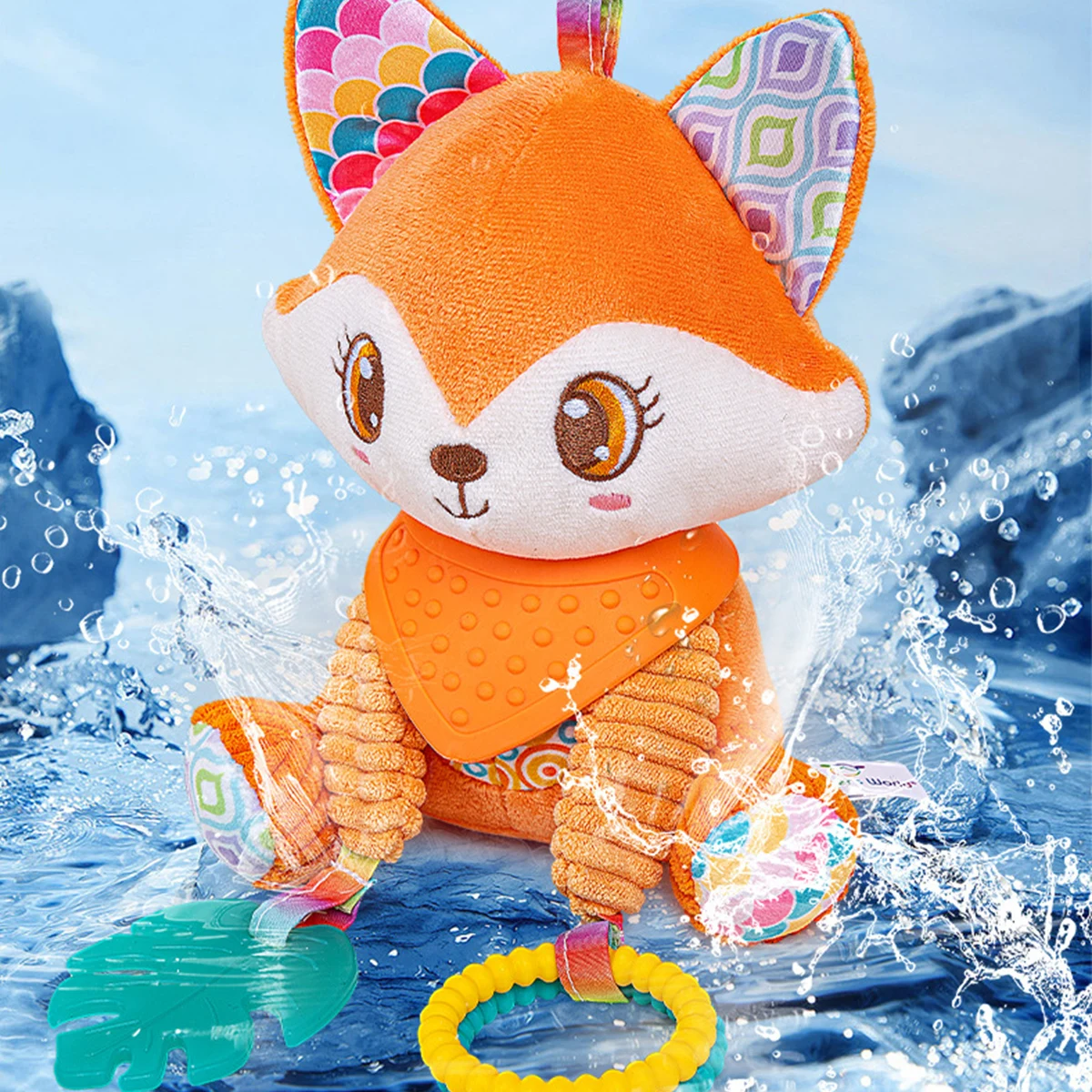 Cochecito de juguete de aprendizaje sensorial arrugado, colgante suave, asiento de coche, cuna, viaje, Animal de peluche, carillón de viento con mordedor para niños y niñas - imagen 2