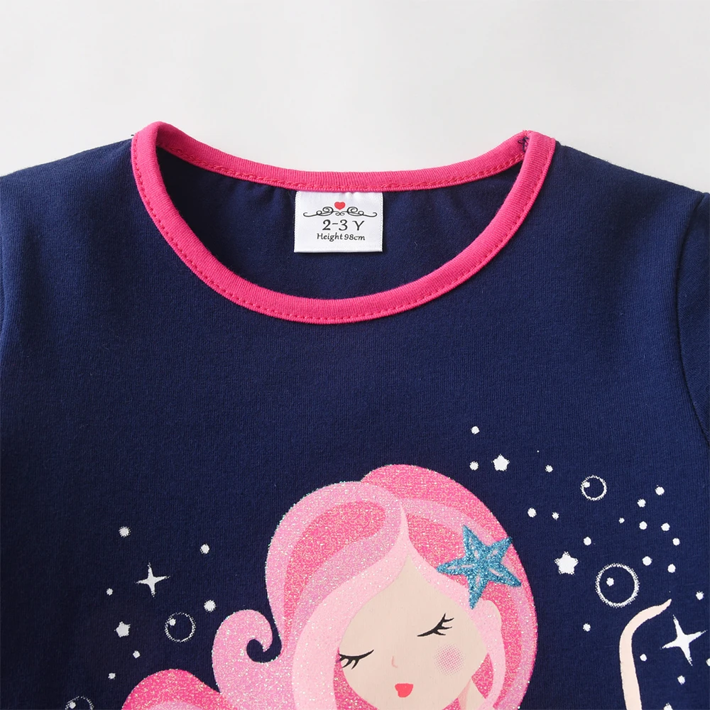 DXTON Camiseta manga larga para niña con rayas y estampado sirena - imagen 2