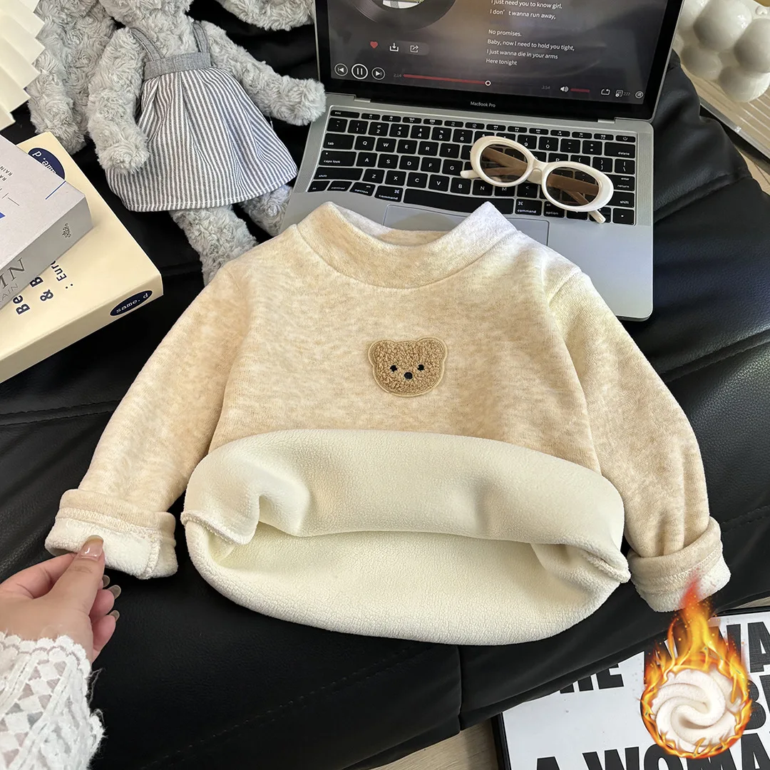 Camisa de lana para niños, Tops cálidos de oso para invierno, camiseta informal de moda para niños y niñas, ropa térmica para bebés, traje de moda