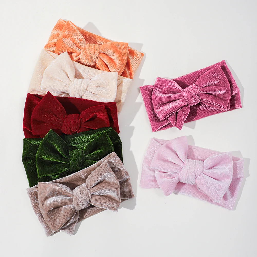 Diadema para bebé para niña, lazos de terciopelo, bandas para el cabello para niña, turbante elástico suave, gorros para niño recién nacido, accesorios para el cabello para bebé - imagen 3