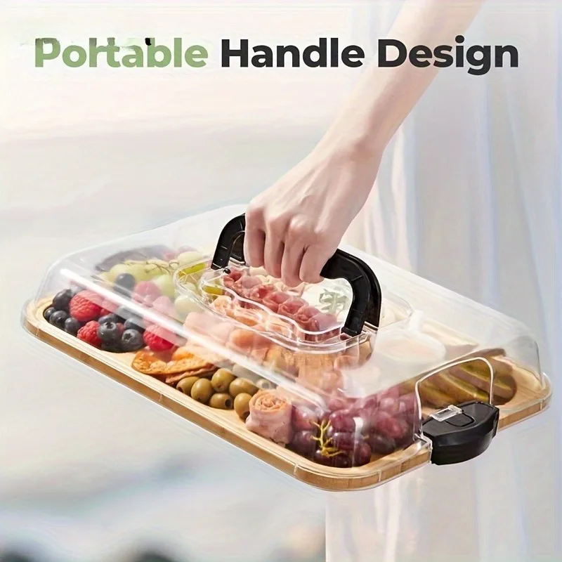 Şık Doğal Bambu Peynir Tabağı – 1 adet, Geçmeli Akrilik Kapaklı! Kolay Temizlenen Parti Servis Tabağı ve Şarküteri Düzenleyici - imagen 5