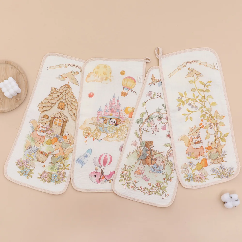 Toalla de algodón con estampado de dibujos animados para bebé, paños para eructar, toalla para bava para niños, tejido de 4 capas, cuadrados de muselina, toalla para la cara, pañuelo para el cuidado del bebé - imagen 4