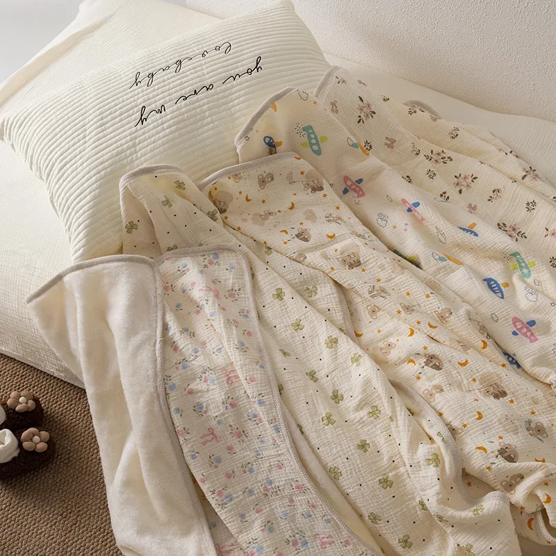 Manta suave y cálida de lana de algodón para bebé, edredón de encaje de doble cara para recién nacido, funda para cochecito, artículos de cama para bebé