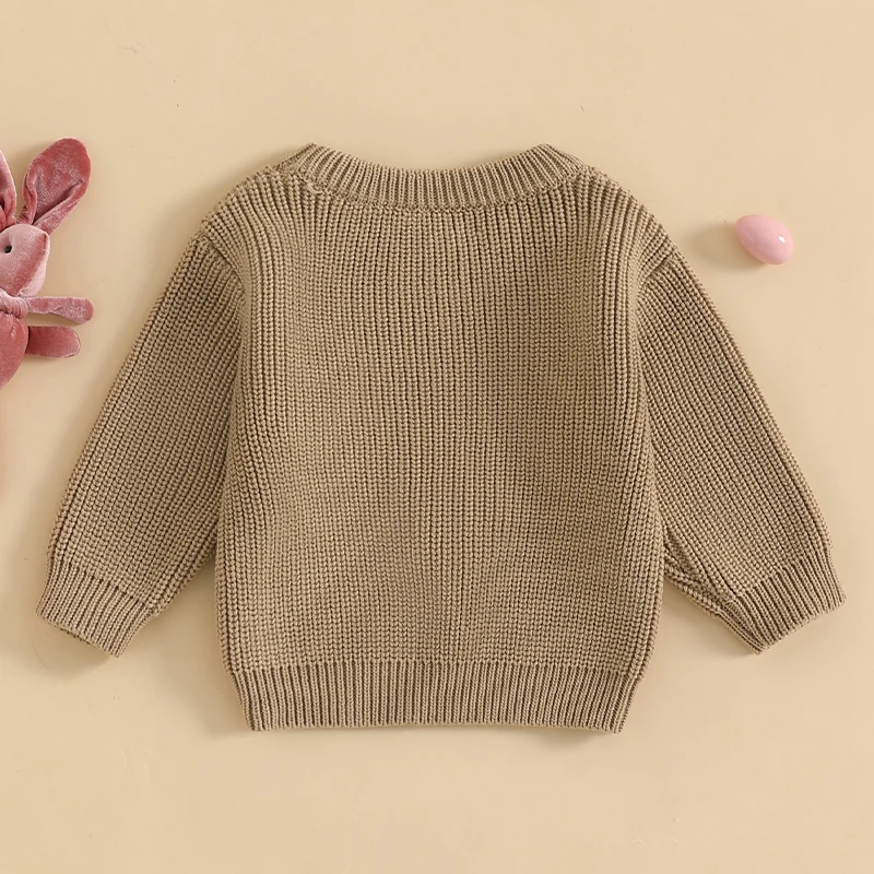 VISgogo Suéteres de Pascua para niños pequeños, conejito de peluche, manga larga, cuello redondo, acanalado, punto grueso - imagen 3