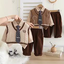 Conjunto de Ropa Otoñal para Bebés Niños, Chaleco, Camisa de Manga Larga y Pantalones, 3 Piezas/Conjunto, Ropa Infantil, Traje para Bebés, Conjuntos Deportivos para Niños Pequeños