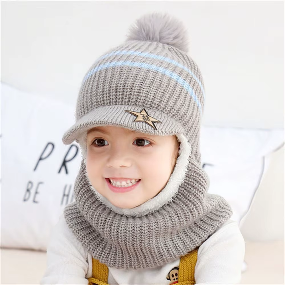 Gorro pasamontañas de lana con babero para niños – Invierno