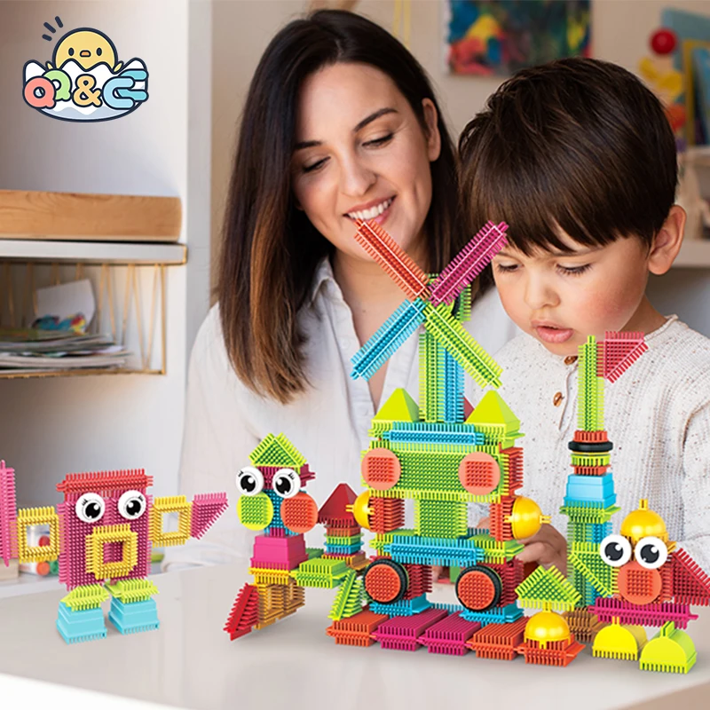 Bloques de construcción con forma de cerdas para niños, 100 Uds., modelado intelectual, montaje interactivo para padres e hijos, juguete educativo Diy de ladrillo