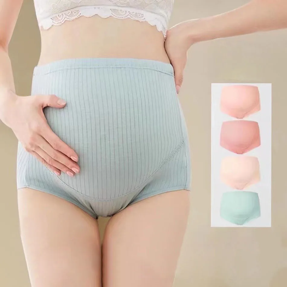 Ropa de maternidad de algodón para mujeres embarazadas, bragas íntimas de cintura alta, soporte para el vientre, bragas cómodas de Color sólido