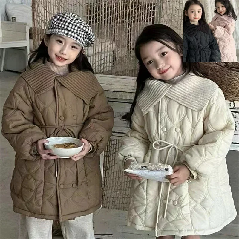 Abrigo de lana para niña con cuello de algodón – Invierno