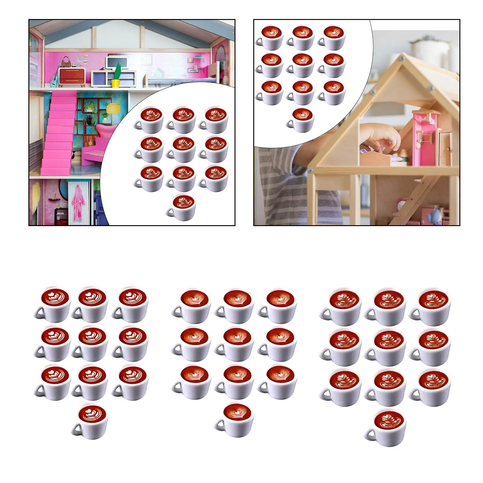 10x Dollhouse Coffee Simulated Latte Art DIY Food Toy Mini Kitchen Toy for Dining Room Kitchen Cafe Bar Dolls House Accessories