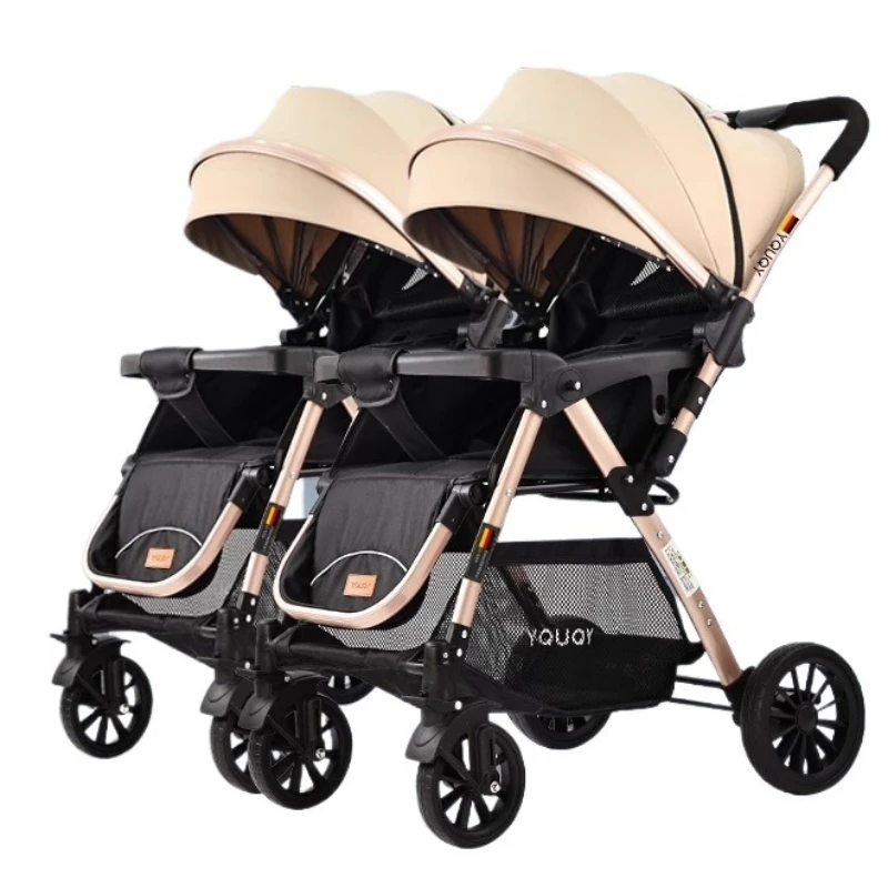 Cochecito doble, doble, ligero, para dos niños, puede sentarse y acostarse, artefacto de cochecito pequeño y grande