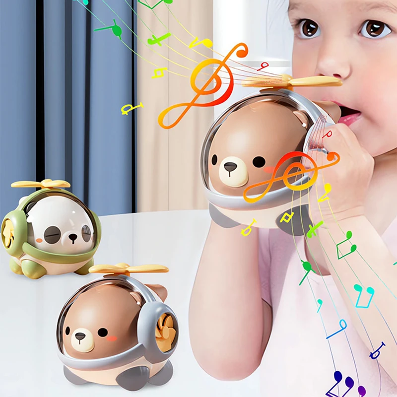 Juguete Montessori 3 en 1 para bebé, Animal bonito, Panda, oso, helicóptero, silbato, Spinner, juguete educativo para viajes, regalo de cumpleaños y Navidad