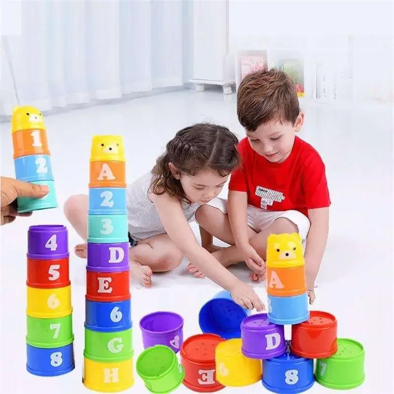 Juego de apilamiento educativo con tazas, números, letras y formas - imagen 2
