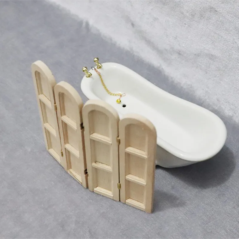 Casa de muñecas a escala 1:12, modelo de pantalla plegable de madera en miniatura, Mini pantalla Vintage, divisor de habitación para casa de muñecas, baño y sala de estar - imagen 2