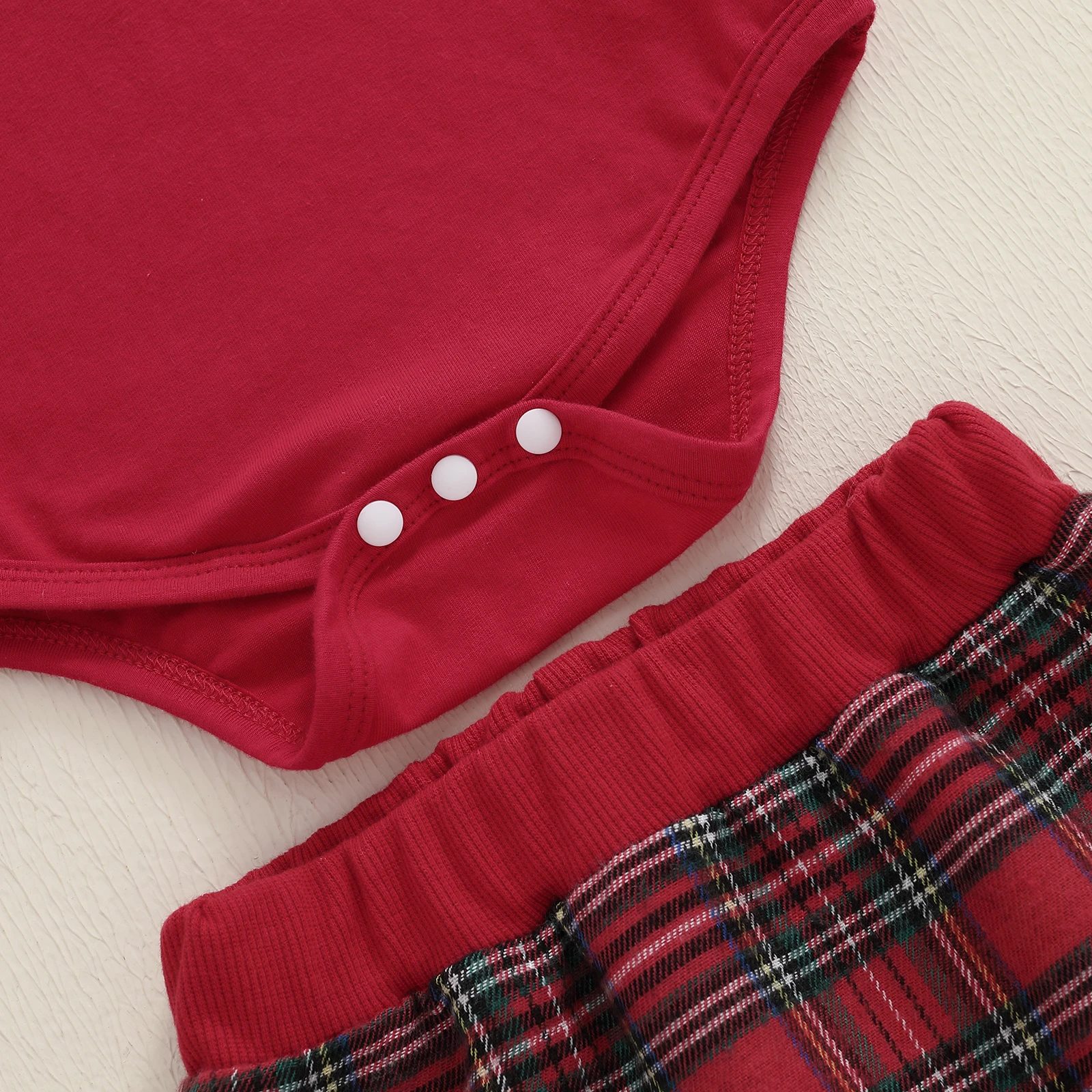 Conjuntos de ropa para niña de manga larga con estampado de letras navideñas, mameluco con pantalones a cuadros y diadema, trajes de 3 piezas - imagen 5