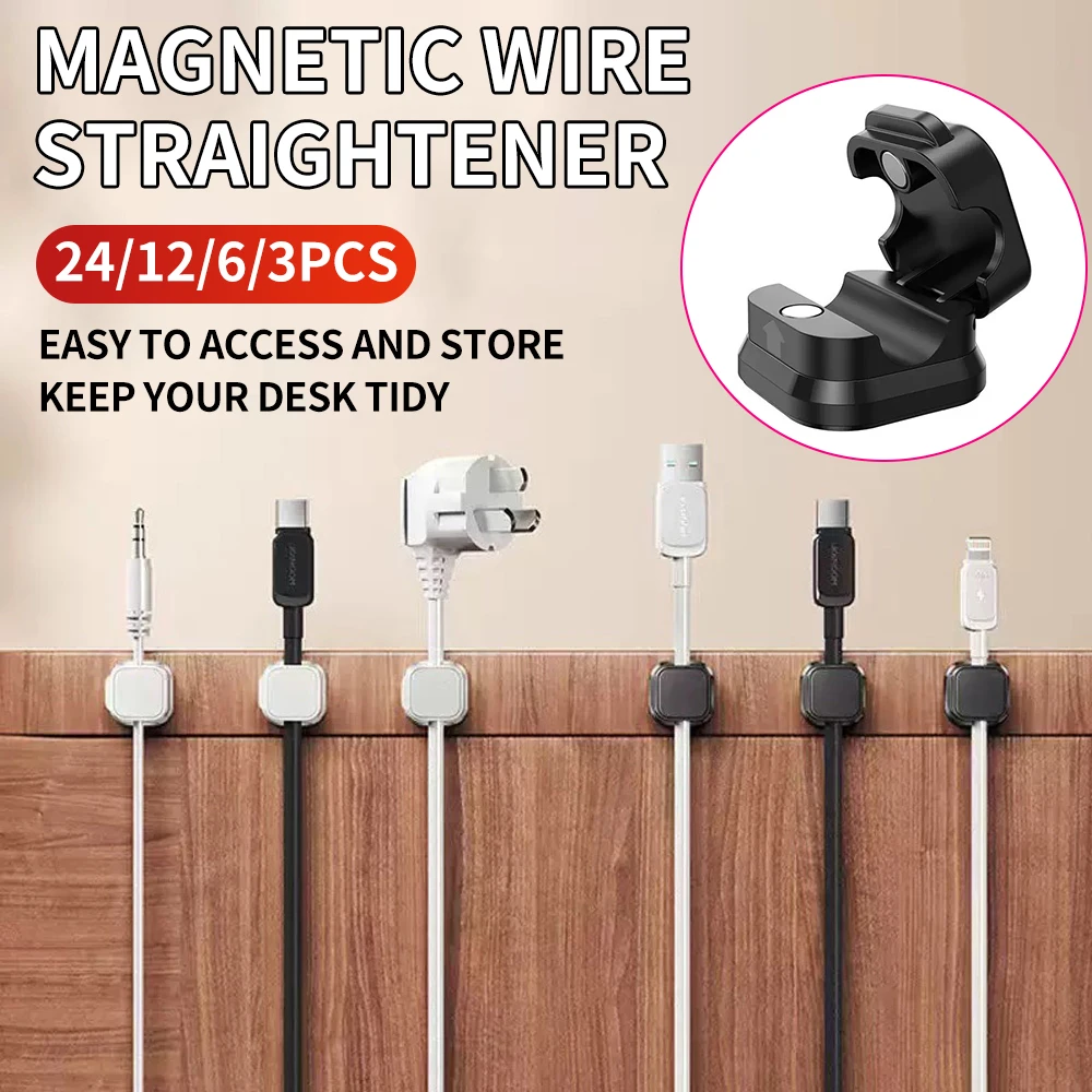 Organizador de cables magnético, cable de datos para teléfono móvil de escritorio, cable de carga, dispositivo de almacenamiento y fijación, clip para cables, enchufe y gancho