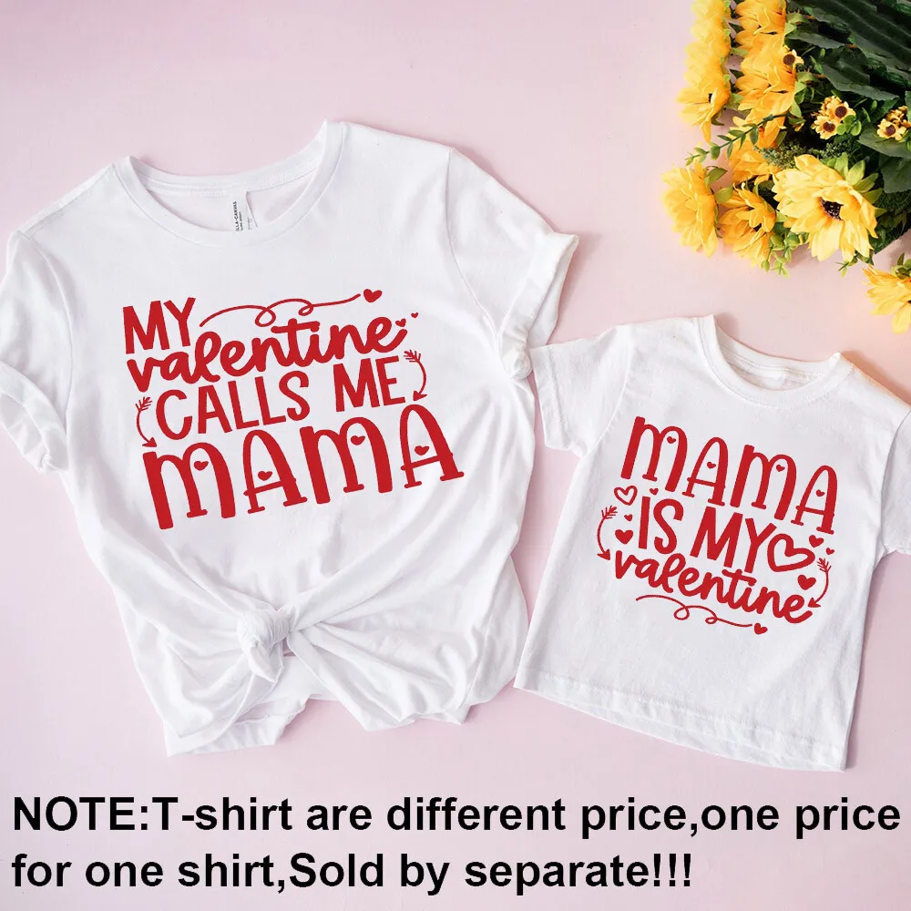 Trajes a juego de San Valentín para la familia, camiseta de My Valentine call Me Mama para mujer, camiseta de Mama Is My Valentine para niños, ropa familiar - imagen 3