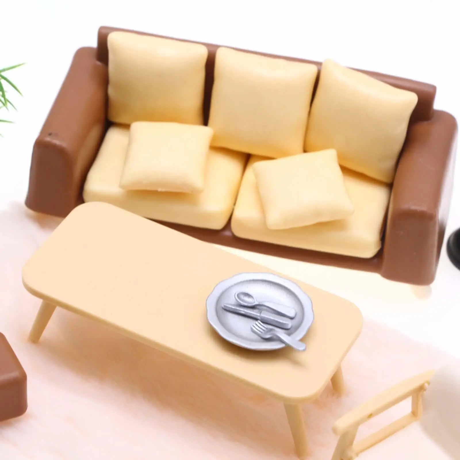Dollhouse Furniture Set Dolls House Playset Pretend Play Toys Living Room Setting 15Pcs Dollhouse Accessories Couch Green Plant