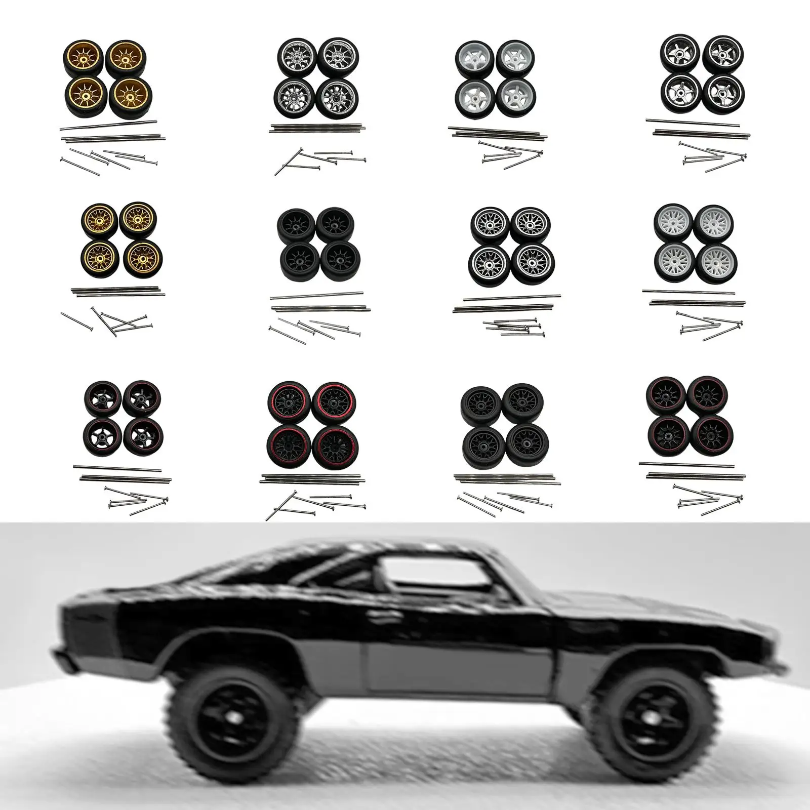 4x ruedas y neumáticos de coche RC, pieza de actualización RC, modelo de ruedas, accesorios de coche de aleación RC para coche 1/64, accesorios DIY, piezas de repuesto - imagen 3