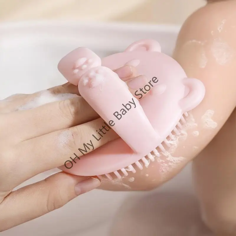 Cepillo de champú de silicona con oso de dibujos animados para bebé, baño infantil, silicona suave, cepillo de ducha para niños, cabezal, cepillo de masaje para lavado de cabello