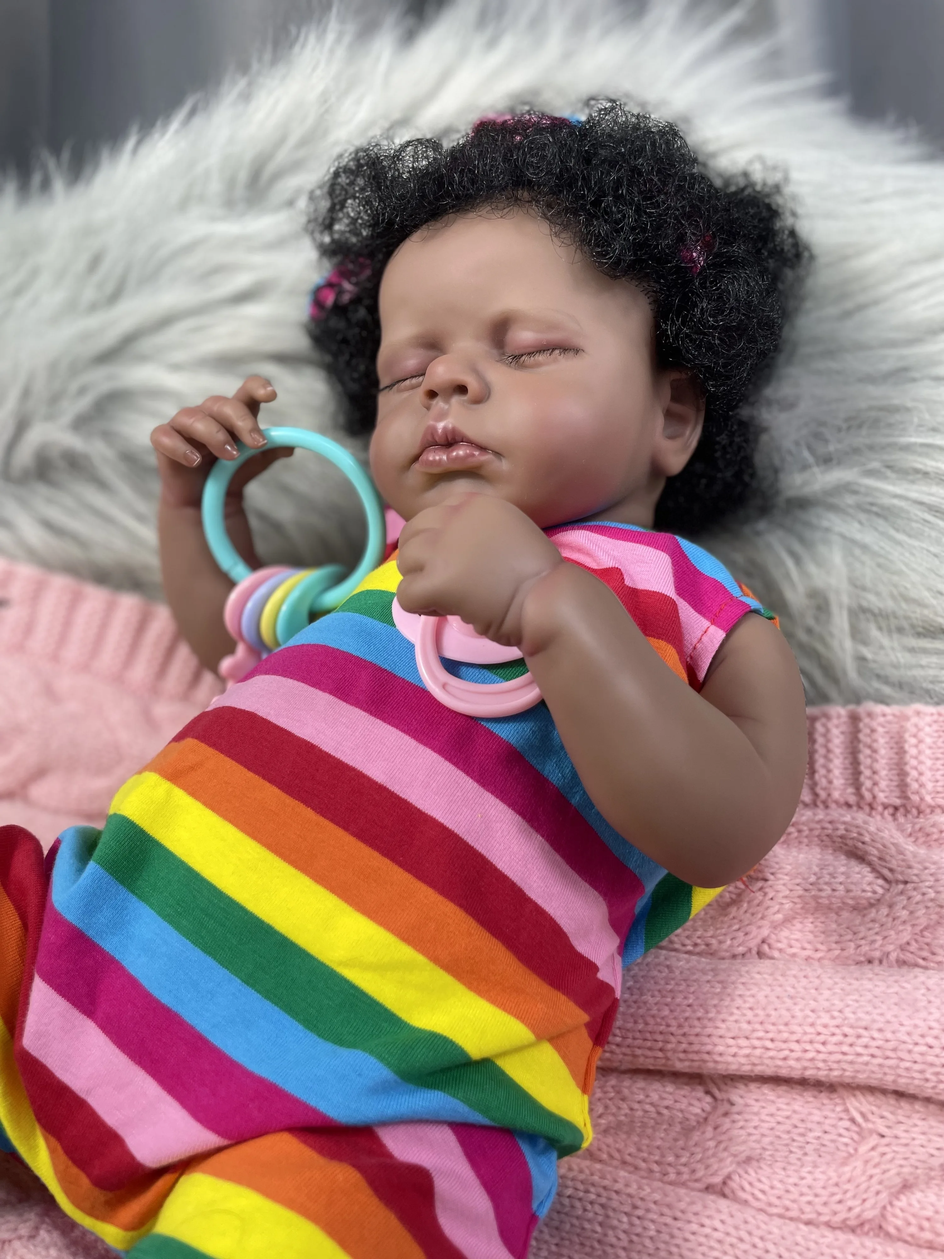 MRB-Muñeca de bebé Reborn LouLou afroamericana, muñeca de niña de piel oscura, niña negra recién nacida, muñeca de arte coleccionable, regalo de Navidad, 50CM - imagen 5